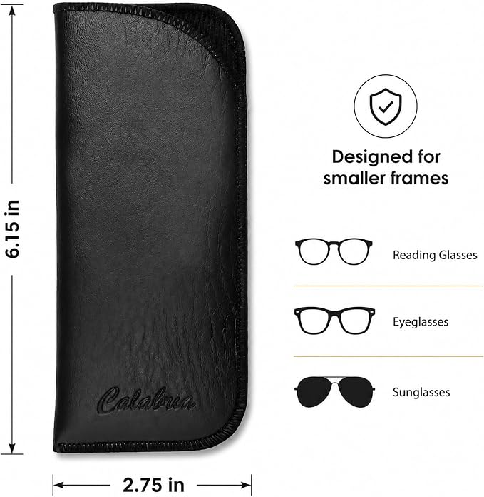 Calabria Half Slip Soft Grain Eyeglass Case 3 PACK BLACK Syn.Leather &Felt Lined