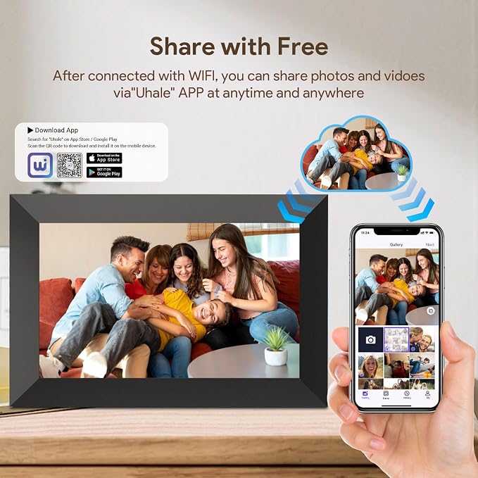Uhale Digital Picture Frame 10.1, WiFi Digital Photo Frame with App | WiFi app sharing, 10.1-inch HD touch screen, 16GB storage, auto rotate, gift for mom,parents,Grandparents