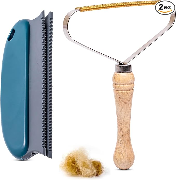 2-Pack Pet Hair Removal Tool, Lint Remover, Carpet Scraper & Shaver for Clothes and Carpets, Dog & Cat Hair Remover with Carpet Rake for Cars, Rugs, Sofas, and Furniture