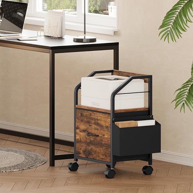 MAHANCRIS Small File Cabinet, Rolling Filing Cabinet for Under Desk | Single Non-Woven Fabric Drawer File Organizer for A4/Letter Size Documents, Under Desk Storage