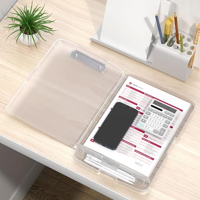Rimilak Clipboard Storage, 8.5 x 11 High Capacity Clip Board, Translucen | Smooth Writing, Side-Opening Plastic Folder with Pen Holder, Size 14.2 x 9.6 x 1.2″ ,for Classroom, Teacher, Student