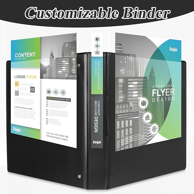 CIXILDTS 1-inch 3 Ring Binder Fit US Letter Size Paper, 1" Slant D Ring Binders, Presentation View Binder with 2 Pocekts, 12-Pack,Black