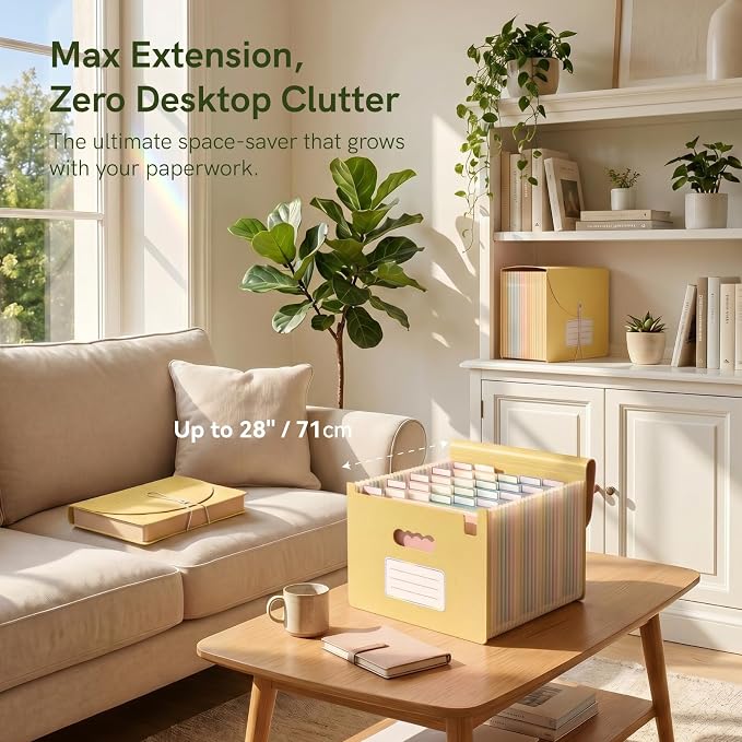 ABC life 26 Pockets Accordion File Organizer, Butter Yellow | Expanding File Folder for Letter/A4 Size, Portable Document Holder with A-Z Tabs for Tax Receipt, School, Home, Office