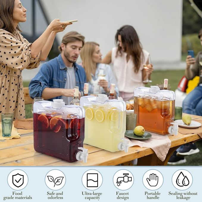 Funnymoom 6 Pcs Drink Water Dispenser for Fridge 0.8 Gallon Beverage Dispenser with Spigot Plastic Reusable Refrigerator Water Dispensers Waters Jug Container for Party Outdoors Camping Hiking Home