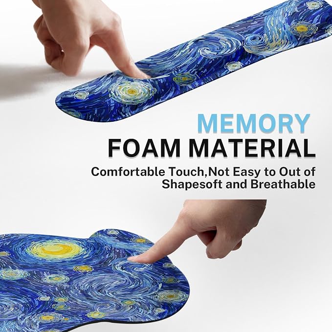 Ergonomic Mouse Pad Set with Wrist Rest, Abstract Night Sky | Starry Galaxy Non-Slip Rubber Base Wrist Cushion Support and Coasters Mousepad with Wrist Support for Computer Keyboard