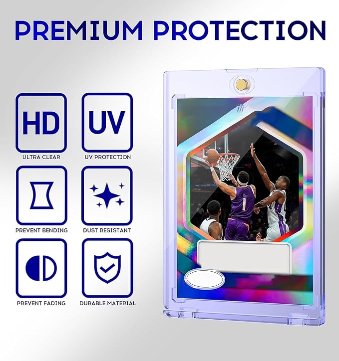 Basthalan 25ct Magnetic Card Holder, 35pt One Touch Card Holder, U-V Protectors Hard Plastic for Trading Cards, Magnet Case, Sports, Game, Football, Baseball Cards Holders