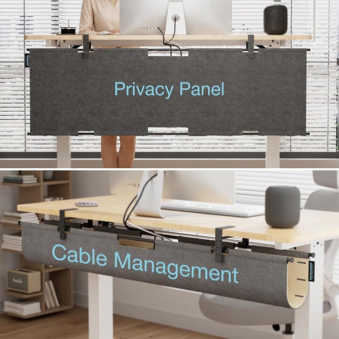 No Drill Under Desk Cable Management Tray,30" Felt Cord Organizer for Table | Clamp or Screw Mount, Converts to Privacy Panel, Pegboard Design, Wire Management for Standing Desk & Home Office