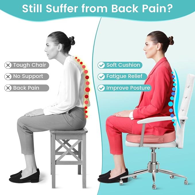 Office Chair Seat Cushion, Cooling Gel Enhanced Memory Foam Cushion for Long Sitting - Back, Sciatica, Coccyx, Tailbone Pain Relief Pillow - for Office, Gaming, Car, Wheelchair - Pink, Large