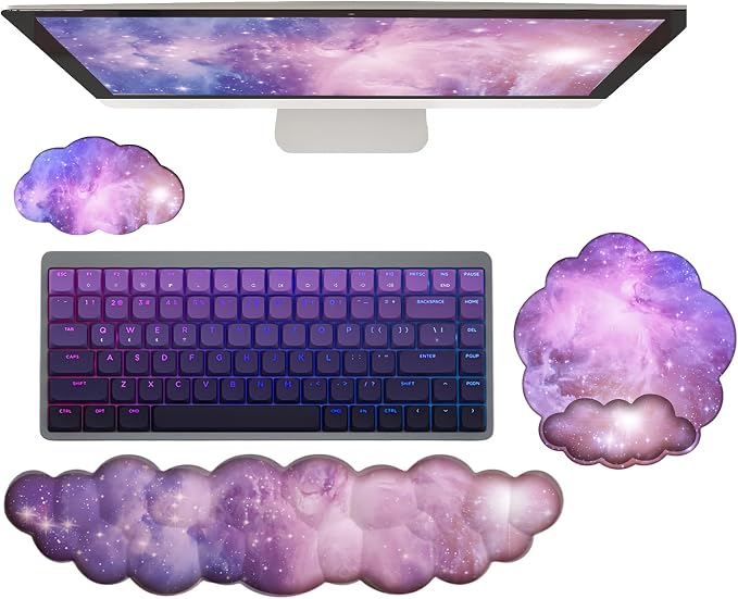 Cloud Wrist Rest Keyboard Galaxy Mouse Pad with Wrist Rest Ergonomic Space Wrist Pad Memory Foam Non-Slip Wrist Support for Computer Laptop Gaming Home Office Relief Typing Pain Gradient Pink Purple