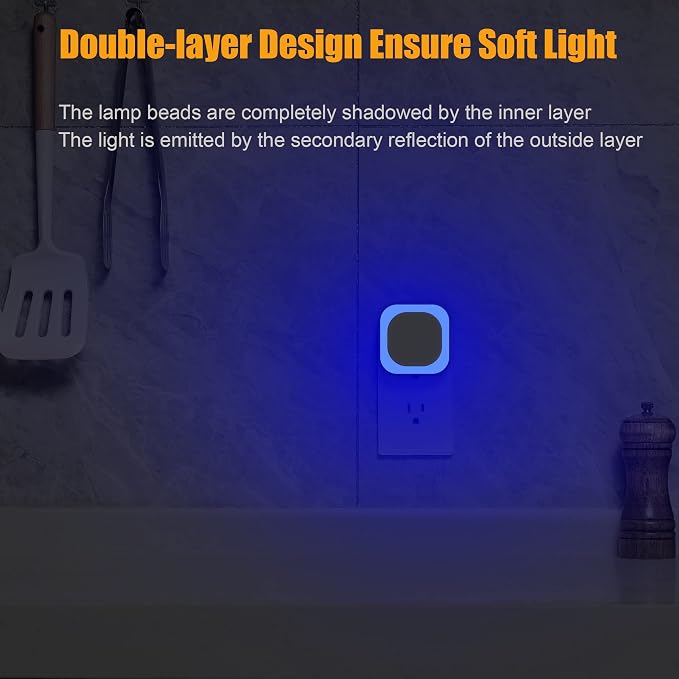 YUNLEX 2 Pack Plug in Dimmable Night Light, Blue Nightlight, Auto Dusk to Dawn Sensor, LED Night Light, Soft Glow, Diffused Light for Bathroom, Hallway, Stairs, Kitchen, Bedroom