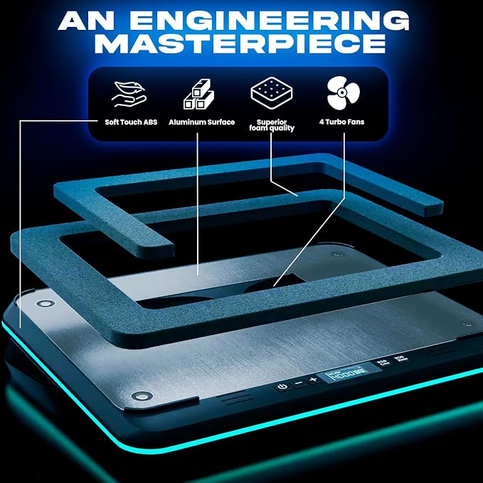 KLIM Turbofrost Gaming Laptop Cooling Pad, 16,000 RPM, RGB, USB-C/DC | 4 turbo fans, aircraft-grade aluminum, anti-dust, dual USB-C/DC power, 3 extra USB ports, up to 17.3in, Space grey