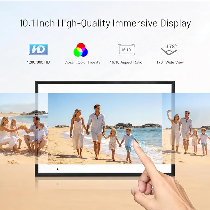 AEEZO Digital Picture Frame, 10.1 Inch Digital Photo Frame with 1280 * 800 HD IPS Touch Screen, Smart Digital Frame Built-in 32GB Memory, Auto-Rotate Easy Setup via AiMOR APP(Black)