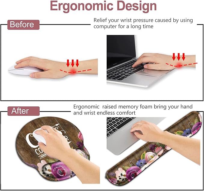 Mouse Pad Wrist Guard and Keyboard Wrist Rest ,Office Desk Accessories, Office Decor for Women, Office Gifts, Desk Decor, Chaos Coordinator Quotes Vintage Watercolor Floral Mouse Pad