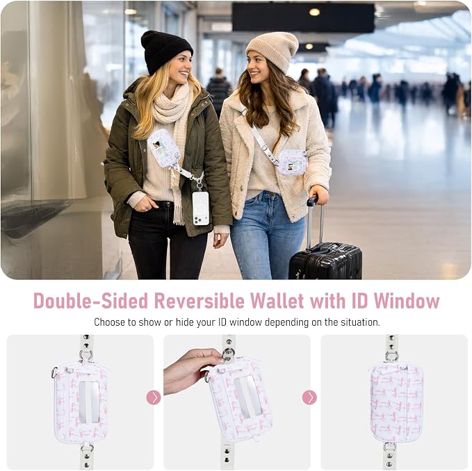 Tiostep Clip and Go Strap for Phone with Wallet Crossbody Phone Lanyard Adjustable and Detachable RFID Wristlet Wallet (Bow, Medium)
