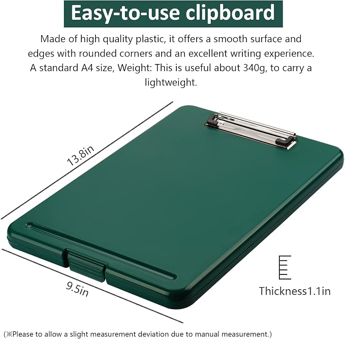 Clipboard with Storage,Storage Clipboard with Clip,Clipboards Foldable for Nurse,for 8.5x11 Paper Clip Boards,A4 Clipboards Case with Smooth Writing for Office Supplies Clip Board Case-Emerald
