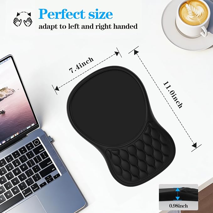 Ergonomic Mouse Pad with Wrist Rest Sloped Massage Design (Black) | Soft Comfortable Memory Foam Wrist Support for Pain Relief, Non-Slip PU Base, Office, Home, Gaming Mousepad for Desk