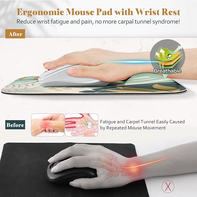 Gimars Large Smooth Superfine Fibre Memory Foam Ergonomic Mouse Pad Wrist Rest Support Mousepad with Nonslip Base for Laptop, Computer, Gaming & Office,Free Coaster Include-Morandi Blue
