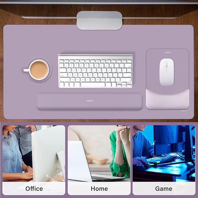 MOSISO Keyboard Mouse Pad Set, Large Gaming Mouse Pad&Keyboard Wrist Rest | Rectangular Mousepad with Wrist Rest&Coaster, Ergonomic Non-Slip&Easy Typing Pad with Curved Silicone Lining, Purple
