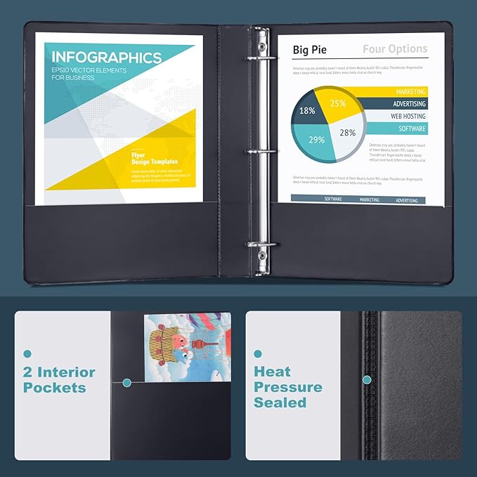 3 Ring Binder 2 Inch, ViVin Sturdy 2"-Slant D Ring Binder with 2 Interior Pockets, Clear View Cover, PVC-Free, Fits 500 Sheets of US Letter Size Paper (6 Pack, Black)