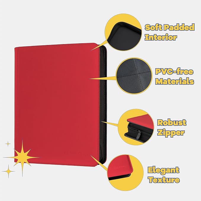 9-Pocket Toploader Binder, Clovecat Premium Card Book， Holds 252 Trading Card with 20 Removable Top-loader Sleeves，PU Card Holder Folders,Card Album for MTG, TCG, Yugioh, Game & Sports Cards(Red)