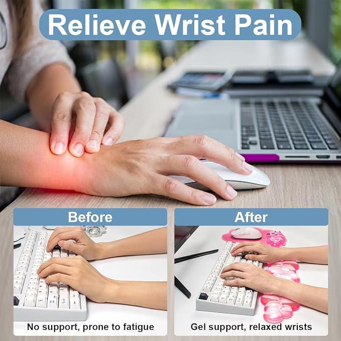 Pink Cloud Gel Wrist Rest for Keyboard and Mouse, Ergonomic Mouse Pad with Wrist Support Non-Slip Base for Typing Pain Relief/Computer/Laptop/Gaming/Home/Office (Cloud Shape, Pink)