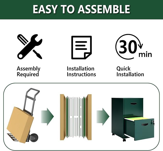 Polup 2 Drawer Rolling File Cabinet with Lock for Home Office | Metal Mobile Filing Cabinet on Wheels, Small Under Desk Storage, Fits Hanging Letter Size, Printer Stand, Green