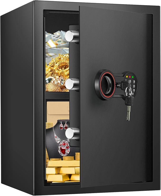 [19.7" Tall] Large Home Safe Box with Fireproof Waterproof Bag | Dual Alarm System, Digital Keypad and Spare Keys, Wall/Floor Mountable for Home Money Firearm Documents Medicines