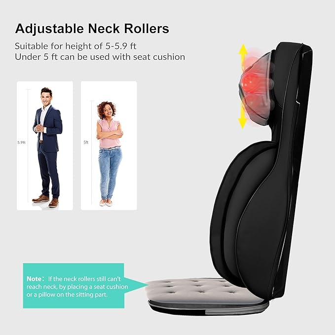 Snailax Shiatsu Back Massager with Heat, 3D Kneading Massage Chair Pad, Neck Back Massager for Back Pain Relief Deep Tissue, Chair Massager for Men Women