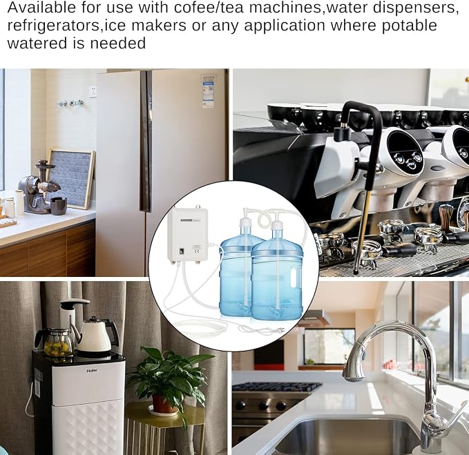 TDRRICH Bottled Water Pump System Double-Tube, Pressure Value 60Psi, Flow 2L, Drinking Water Dispensing Electric Pump for 5 Gallon Suitable for Coffee, Ice Machines, Refrigerators and Other Places