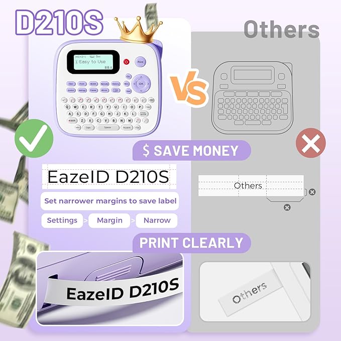 Label Maker Machine with-Tape Waterproof, Purple Portable Label Maker for Teachers Kids Classroom Use, Desktop Labeler with Multiple Symbols &Fonts for Home Office School Use, D210S