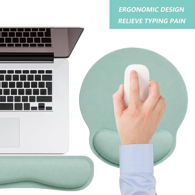 Keyboard Wrist Rest Pad Mouse Pad with Wrist Support Set of 3, Mousepad with Non-Slip Rubber Base, Ergonomic Memory Foam Mouse Wrist Cushion Support for Home Office Laptop Computer, Green