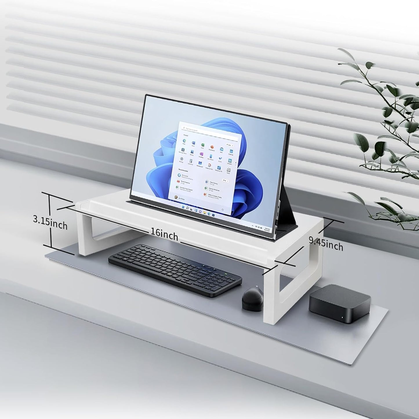 Monitor Stand Riser – 16-Inch Computer Monitor Stand with Multifunctional Slot, Multi-Purpose Desktop Storage for Laptop, Printer, TV