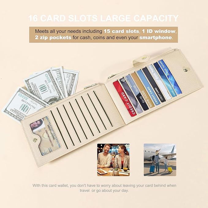 Travelambo RFID Wallet Women Large Size Bifold Multi Card Wallet Case with Zipper Pocke Credit Card Holder for Women