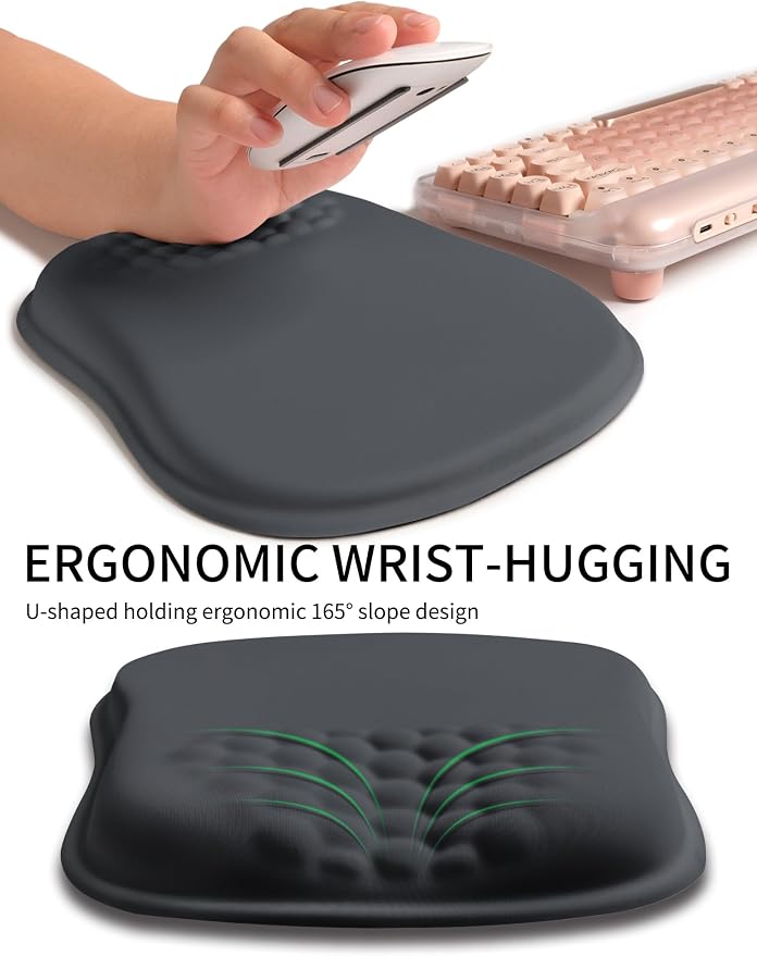 Hokafenle Ergonomic Wrist-Hugging Mouse Pad Wrist Support, U-Shaped Holding Wrist Rest Mousepad for Carpal Tunnel Pain Relief with Cushioned Memory Foam Slope Massage Bulge (10.2x8.3 in,Dark Grey)