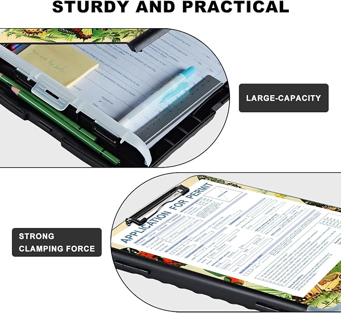Clipboard with Storage,Storage Clipboard with Pen Holder,Heavy Duty Plastic Storage Clipboard with Low Profile Clip,Teacher Must Haves,Clipboard Folder,Office Supplies,Butterfly Flower -1352