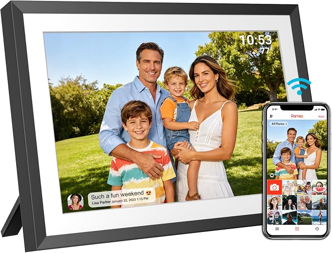 32GB FRAMEO 10.1 Inch Smart WiFi Digital Photo Frame 1280x800 IPS LCD Touch Screen, Auto-Rotate Portrait and Landscape, Share Moments Instantly via Frameo App from Anywhere
