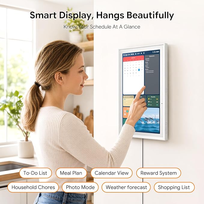 15.6" 1080P HD Digital Calendar&Photo Frame, Auto-Sync to iCloud&Google&Outlook, Touchscreen Wall Planner, Chore Chart, To-Do&AI Meal Planner, No Subscription, Wall/Desk Mount, Gift for Mom