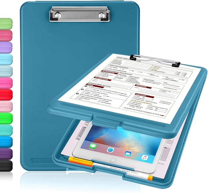Sooez Clipboard with Storage, Plastic Nursing Clip Board, 8.5" x 11", Work | Sturdy Clipboards Foldable, Cute Hanging Clip Board Case, Teacher, Classroom Must Haves, Office School Supplies, Women & Men