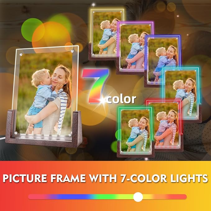 5x7 Picture Frame LED Light Up – Color Changing Acrylic Photo Frame for Mother’s Day, Mom, Grandma – Holds 4x6 or 5x7 Photos (Vertical) – Cute Night Light & Desk Lamp Decor