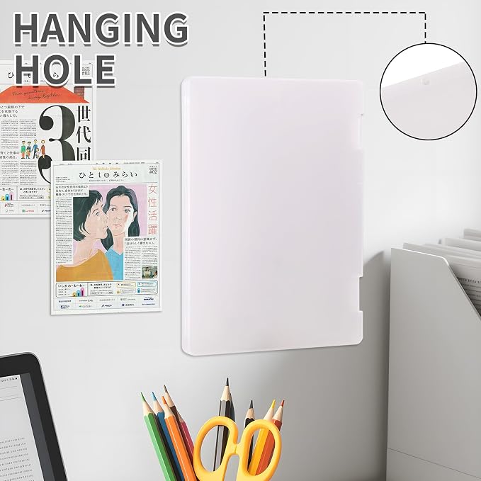 4 Pack A4 Frosted Paper Organizer Box,Project Scrapbook Paper Organizer Containers Portable File Storage with Tight Latch & Suspension Hole & Christmas Stickers for Art Supplies 8.5" x 11" US Letter