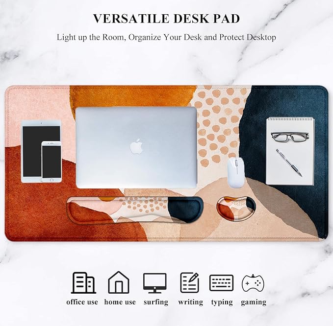 LATEEFAH Desk Mat, Mouse Pad with Wrist Rest, 4-in-1 Large Mouse Pads for Desk, Ergonomic Mouse Pad and Keyboard Wrist Rest Gaming Keyboard Mat for Office, Home