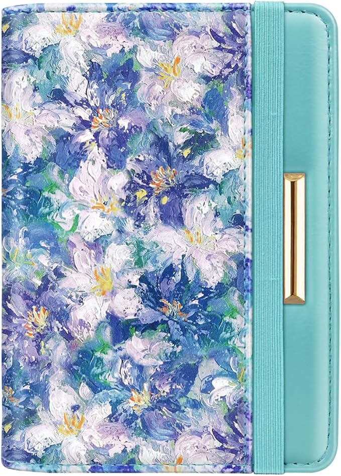 Coco Rossi Passport Holder for Travel Women Slim RFID Passport Cover Wallet | Travel Essentials, Passport Book Holders, Passport Wallet Cover Case, PU Leather, Cute, Thin, Spliced Design, Blue Flower
