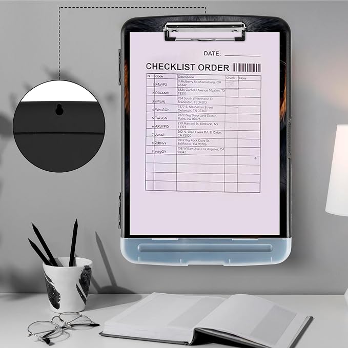 Clipboard with Storage,Storage Clipboard with Pen Holder,Heavy Duty Plastic Storage Clipboard with Low Profile Clip,Teacher Must Haves,Clipboard Folder,Office Supplies,Cute Dog -1342
