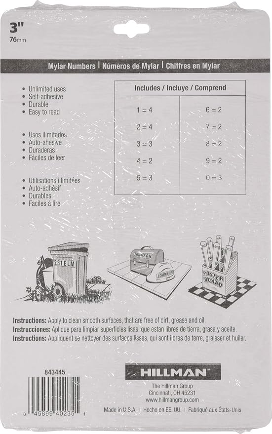 Hillman 843445 Reflective Adhesive Mailbox Number Pack, 3", Black and White