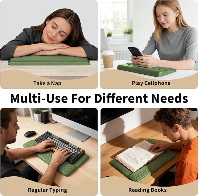 Wrist Rest with Keyboard Stand, Computer Wrist Support Pad, Ergonomic Keyboard Riser Hand Rest Soft Memory Foam Cushion Holder Gaming Typing Desk Accessories for Office Home School（Green）
