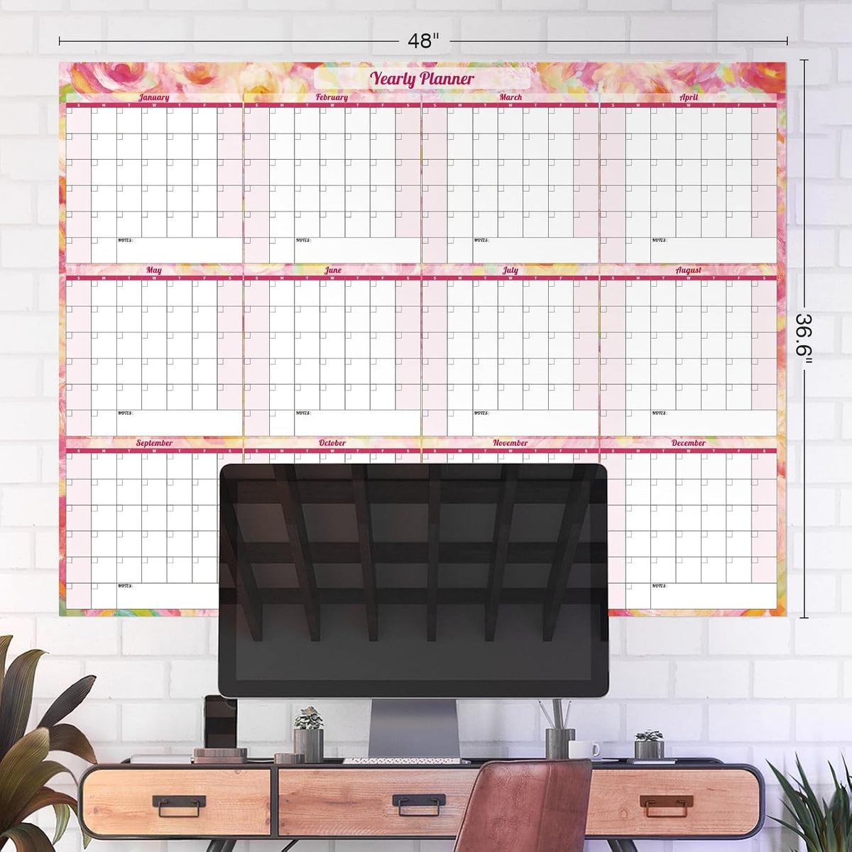 Ospelelf Undated Dry Erase Calendar for Wall 12 Month Large Laminated 2025 Calendar 36.6'' x 48'' Yearly Monthly Family Calendar