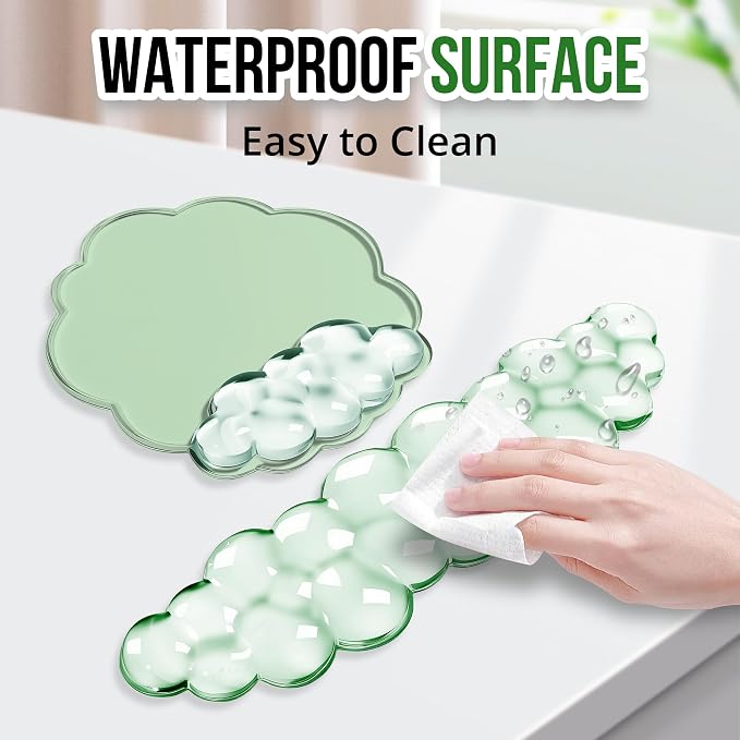 Keyboard Wrist Rest Set — Ergonomic Cloud Wrist Rest Keyboard and Mouse Pad, Non-Slip Desk Accessories for Office and Home（Green）