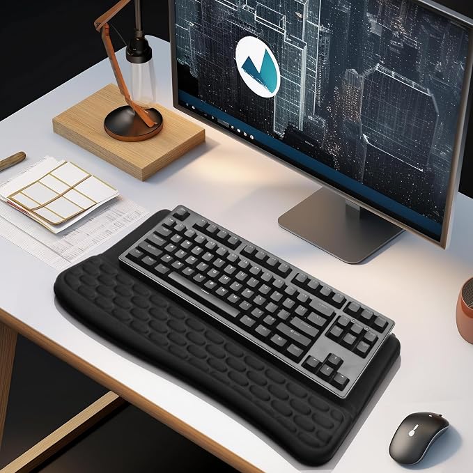 Computer Keyboard Stand with Wrist Rest Support Pad, 02-Black | Ergonomic Comfy Tilted Keyboard Stand Riser Holder Pad for Pain Relief, Soft Memory Foam Desk Cushion for Office Home