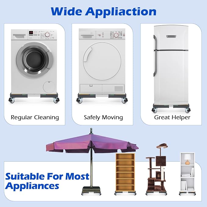 Nefish Heavy Duty Dolly for Washing Machine Adjustable Mini Fridge Stand washer Dryer Stand Mobile Roller Universal Dolly Cart with 4 Lockable Wheels Mobile Base Stand for Washer Dryer Refrigerator