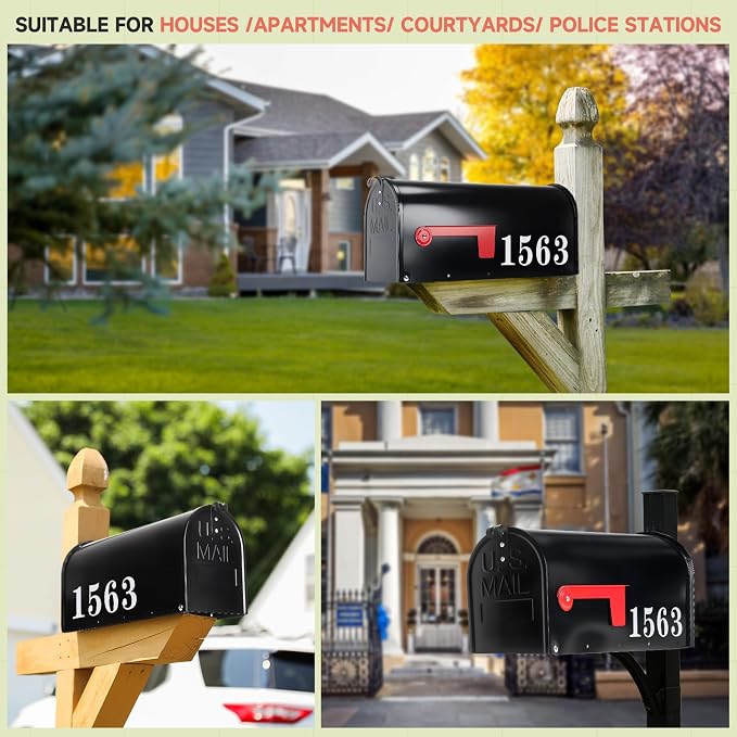 Zinovo Metal Post Mount Mailboxes for Outside,Galvanized Steel,Waterproof,Medium Capacity,Red Flag Indicated,Modern Style,Mail Boxes for House Outside/Residential,Black,18.8 x 9 x 6.7 inches